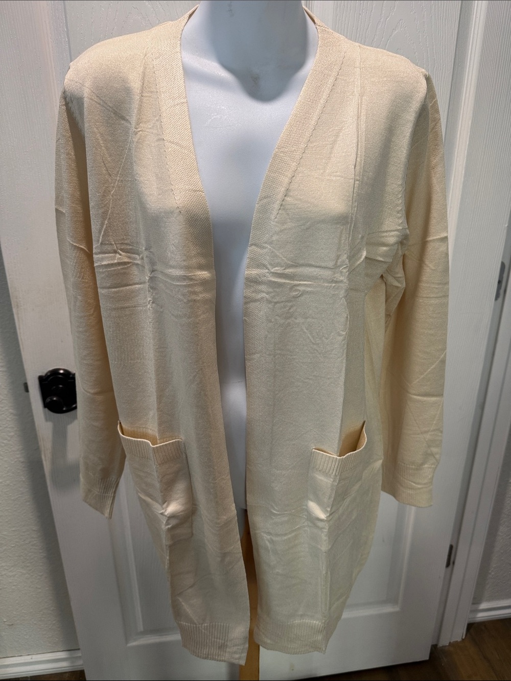 Classic Open-Front Cream Cardigan Sweater